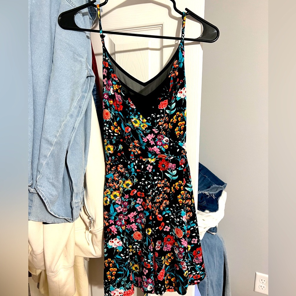 Black floral romper, size small